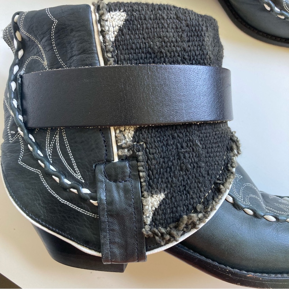 Canty Dan Post Black Leather & Textile Boho Short Ankle Western Cowboy Boots 7.5 - Picture 8 of 16